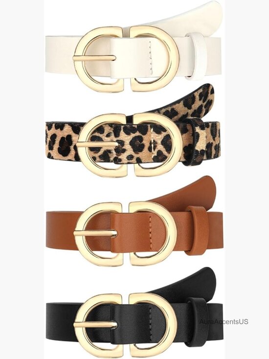 4 Pack Leather Belts for Women with Gold Buckle - Multipack Dress Waist Belt main image 4